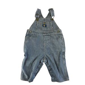 Vtg 1980s OshKosh Blue Hickory Striped Denim Engineer Overalls USA Made 12 Mo